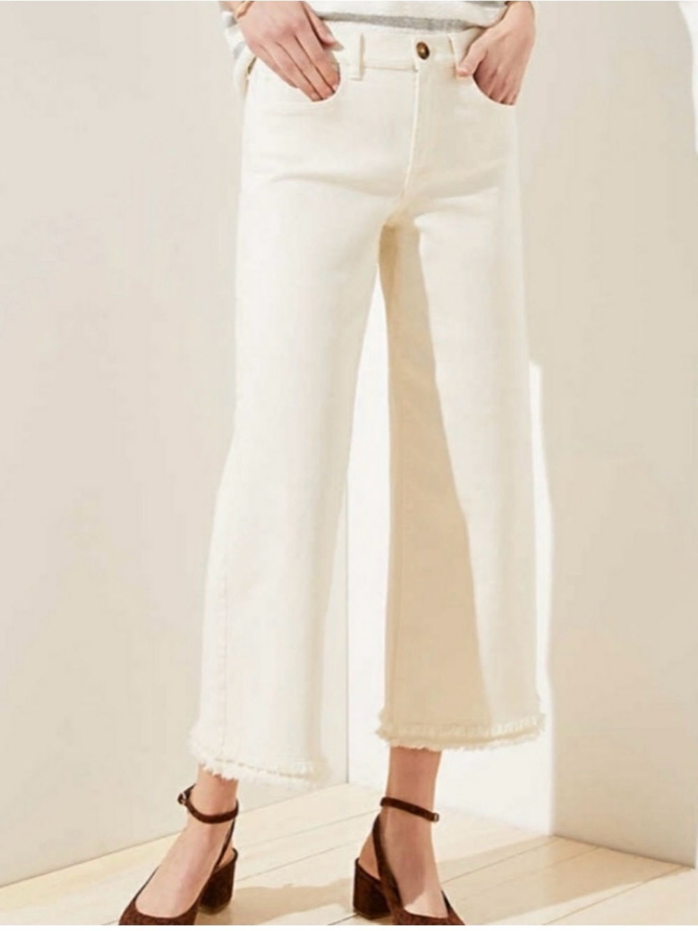 Ann Taylor LOFT Wide Leg Cropped Jeans Fray Hem 8 NWT